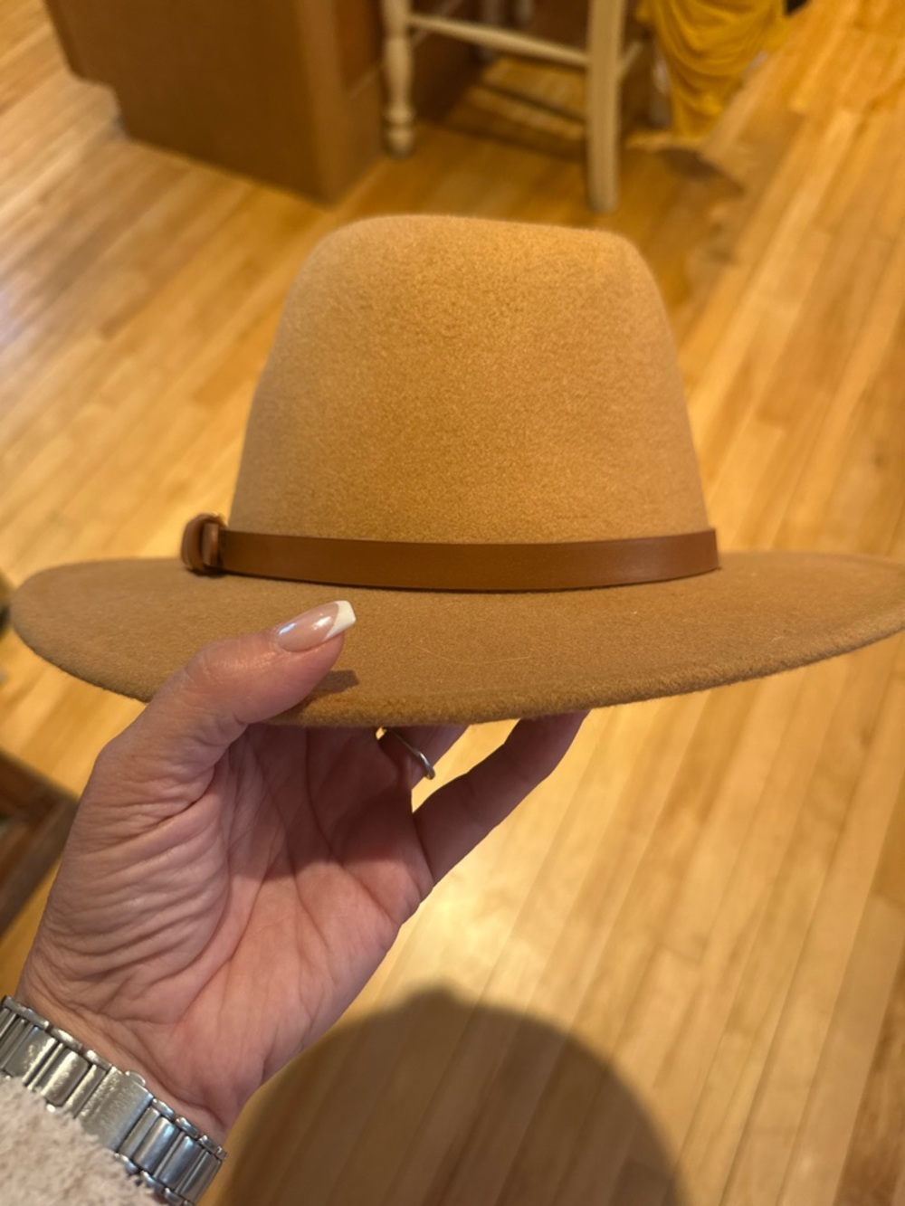LOFT Tan Wool Felt Fedora with Slim Leather Band